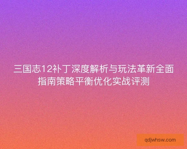 三国志12补丁深度解析与玩法革新全面指南策略平衡优化实战评测